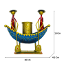 Handcrafted Metal Boat Pen Stand with Two Men Figurine - Ethnic Indian Rajasthani Art Decorative Desk Organizer - Unique Stationery Holder for Office and Home Decor (Blue and Gold)