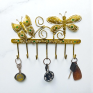 Handcrafted Metal Butterfly Key Holder for Wall - 7 Hooks Large Decorative Key Hanger - Antique Gold Finish Ethnic Home Decor and Entryway Organizer (Multicolor)