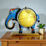 Handcrafted Metal Elephant World Globe with Rotating Geographic Map - Decorative Animal Shaped Desktop Globe for Office, Study Table and Home Decor - Unique Educational & Corporate Gift (Blue & Gold)