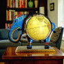 Handcrafted Metal Elephant World Globe with Rotating Geographic Map - Decorative Animal Shaped Desktop Globe for Office, Study Table and Home Decor - Unique Educational & Corporate Gift (Blue & Gold)