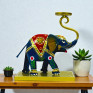 Handcrafted Metal Elephant Tea Light Holder with Trunk-Up Candle Stand - Large Handpainted Blue Elephant Figurine for Home Decor - Traditional Indian Ethnic Diya for Diwali Puja and Gifting (Dark Blue)