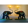 Handcrafted Metal Elephant Tea Light Holder with Trunk-Up Candle Stand - Large Handpainted Blue Elephant Figurine for Home Decor - Traditional Indian Ethnic Diya for Diwali Puja and Gifting (Dark Blue)