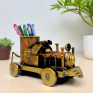 Vintage Metal Locomotive Engine Pen Stand and Desk Organizer Antique Iron Handicraft Stationery Holder for Office and Home Decor Unique Steam Engine Showpiece for Gifting Antique Gold