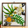 Handcrafted Metal Floral Wall Art Frame - 3D Decorative Flower and Leaf Sculpture for Home Decor - Modern Luxury Wall Hanging Showpiece for Living Room, Bedroom and Office (White, Green & Gold)