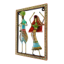 Handcrafted Metal Folk Dancing Couple Wall Hanging Traditional Rajasthani Villager Statues in Decorative Frame - Ethnic Wall Art Showpiece for Home, Living Room and Gifting (Multicolor)