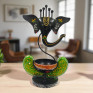 Handcrafted Metal Lord Ganesha Tea Light Holder - Black Decorative Ganesh Figurine Diya for Home Decor - Traditional Indian Handpainted Spiritual Gift for Diwali and Puja (Black and Green)