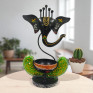 Handcrafted Metal Lord Ganesha Tea Light Holder - Black Decorative Ganesh Figurine Diya for Home Decor - Traditional Indian Handpainted Spiritual Gift for Diwali and Puja (Black and Green)