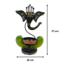 Handcrafted Metal Lord Ganesha Tea Light Holder - Black Decorative Ganesh Figurine Diya for Home Decor - Traditional Indian Handpainted Spiritual Gift for Diwali and Puja (Black and Green)