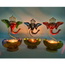 Handcrafted Metal Lord Ganesha Tea Light Holder - Black Decorative Ganesh Figurine Diya for Home Decor - Traditional Indian Handpainted Spiritual Gift for Diwali and Puja (Black and Green)