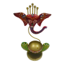 Handcrafted Metal Lord Ganesha Large Tea Light Holder - Large Decorative Ganesh Figurine Diya for Home Decor - Traditional Indian Handpainted Spiritual Gift for Diwali and Puja (Maroon and Green)