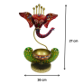 Handcrafted Metal Lord Ganesha Large Tea Light Holder - Large Decorative Ganesh Figurine Diya for Home Decor - Traditional Indian Handpainted Spiritual Gift for Diwali and Puja (Maroon and Green)