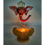 Handcrafted Metal Lord Ganesha Large Tea Light Holder - Large Decorative Ganesh Figurine Diya for Home Decor - Traditional Indian Handpainted Spiritual Gift for Diwali and Puja (Maroon and Green)