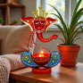 Handcrafted Metal Lord Ganesha Tea Light Small Candle Holder - Traditional Indian Rajasthani Art Decorative Diya for Home Decor - Spiritual Votive Holder for Diwali Puja and Living Room (Red and Blue)