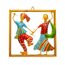 Handcrafted Metal Dandiya Garba Couple Wall Hanging Traditional Gujarati Folk Dance Statues in Decorative Frame - Ethnic Wall Decor Art for Home, Living Room and Festive Gifting (Multicolor)