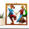 Handcrafted Metal Dandiya Garba Couple Wall Hanging Traditional Gujarati Folk Dance Statues in Decorative Frame - Ethnic Wall Decor Art for Home, Living Room and Festive Gifting (Multicolor)