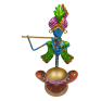 Handcrafted Metal Lord Krishna Tea Light Holder with Flute - Blue Krishna Figurine Traditional Indian Rajasthani Art Decorative Diya - Spiritual Votive Holder for Diwali and Home Decor (Orange and Blue)