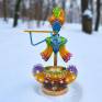 Handcrafted Metal Lord Krishna Tea Light Holder with Flute -Multicolour Krishna Figurine Traditional Indian Art Decorative Diya - Spiritual Votive Holder for Diwali and Home Office Decor (Multi)
