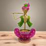 Handcrafted Metal Lord Krishna Tea Light Holder with Flute - Traditional Indian Rajasthani Art Decorative Diya for Home Decor - Spiritual Votive Holder for Diwali Puja and Living Room (Pink and Green)