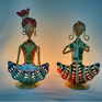 Handcrafted Metal Musician Duo Tea Light Holders - Set of 2 Traditional Rajasthani Lady and Sardar Figurines - Ethnic Indian Decorative Diya for Home Decor and Festive Gifting (Multicolor)