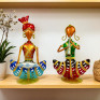 Handcrafted Metal Musician Duo Tea Light Holders - Set of 2 Traditional Rajasthani Lady and Sardar Figurines - Ethnic Indian Decorative Diya for Home Decor and Festive Gifting (Multicolor)