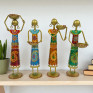 Handcrafted Metal Rajasthani Lady Worker Figurines - Set of 4 Traditional Indian Village Women Statues - Ethnic Decorative Showpiece for Home Office and Living Room Decor (Multicolor)