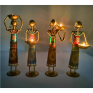 Handcrafted Metal Rajasthani Lady Worker Figurines - Set of 4 Traditional Indian Village Women Statues - Ethnic Decorative Showpiece for Home Office and Living Room Decor (Multicolor)