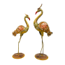 Handcrafted Metal Crane Pair Figurines - Set of 2 Tall Standing Saras Bird Statues for Home Decor - Traditional Indian Handpainted Ethnic Showpiece for Living Room and Gifting (Gold and Brown)