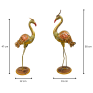 Handcrafted Metal Crane Pair Figurines - Set of 2 Tall Standing Saras Bird Statues for Home Decor - Traditional Indian Handpainted Ethnic Showpiece for Living Room and Gifting (Gold and Brown)