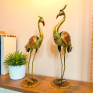Handcrafted Metal Crane Pair Figurines - Set of 2 Tall Standing Saras Bird Statues for Home Decor - Traditional Indian Handpainted Ethnic Showpiece for Living Room and Gifting (Gold and Brown)