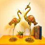 Handcrafted Metal Crane Pair Figurines - Set of 2 Tall Standing Saras Bird Statues for Home Decor - Traditional Indian Handpainted Ethnic Showpiece for Living Room and Gifting (Gold and Brown)