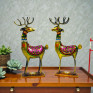 Handcrafted Metal Deer Pair Figurines - Set of 2 Traditional Rajasthani Meenakari Art Reindeer Statues - Ethnic Decorative Showpiece for Home, Living Room and Festive Gifting (Gold and Multicolor)