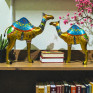 Handcrafted Metal Camel Figurines - Set of 2 Traditional Rajasthani Meenakari Art Camel Statues - Ethnic Decorative Showpiece for Home, Living Room and Festive Gifting (Gold and Blue)