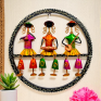 Handcrafted Metal Musician Dolls Ring Wall Hanging Traditional Rajasthani Music Men in Circular Frame with Hanging Bells - Ethnic Wall Decor Art for Home and Office (Multicolor)