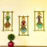 Handcrafted Metal Musician Lady Wall Hanging Frames - Set of 3 Traditional Ethnic Women Figurines Playing Instruments - Decorative Wall Art Showpiece for Living Room, Office and Gifting (Multicolor & Gold)