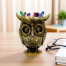 Handmade Metal Owl Pen Stand and Pencil Holder for Desk Decorative Hand Painted Stationary Organizer for Office and Home Decor Unique Gift Item Multicolor Antique Finish