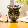 Handmade Metal Owl Pen Stand and Pencil Holder for Desk Decorative Hand Painted Stationary Organizer for Office and Home Decor Unique Gift Item Multicolor Antique Finish