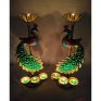 Handcrafted Metal Peacock Tea Light Holders - Set of 2 Large Decorative Bird Design Pillar Candle Stands - Ethnic Indian Art for Living Room Home Decor and Festive Gifting (Gold and Green)