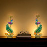 Handcrafted Metal Peacock Tea Light Holders - Set of 2 Large Decorative Bird Design Pillar Candle Stands - Ethnic Indian Art for Living Room Home Decor and Festive Gifting (Gold and Green)