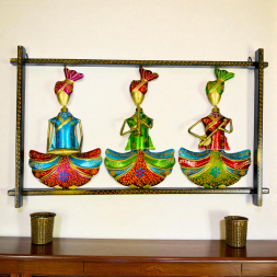 Handcrafted Metal Rajasthani Musician Wall Hanging Traditional Folk Music Men in Decorative Frame - Ethnic Wall Art Showpiece for Living Room, Office and Home Decor (Multicolor)