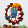 Handcrafted Metal Lord Krishna Face Wall Hanging with LED Backlight - Traditional Krishna Mask Art with Flute and Peacock Feather - Spiritual Wall Decor for Home, Puja Room and Gifting (Red & Blue)