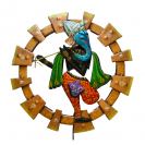Round Metal Frame Ganesha playing the flute