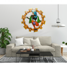 Round Metal Frame Ganesha playing the flute