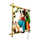 Ractangular Unique Metal art Radha Krishna With light
